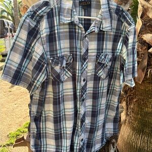 Helix Navy and White Plaid Casual Shirt